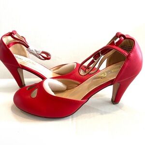 Chase & Chloe Red Ankle Strap Heel Pump Shoes Size 10 New